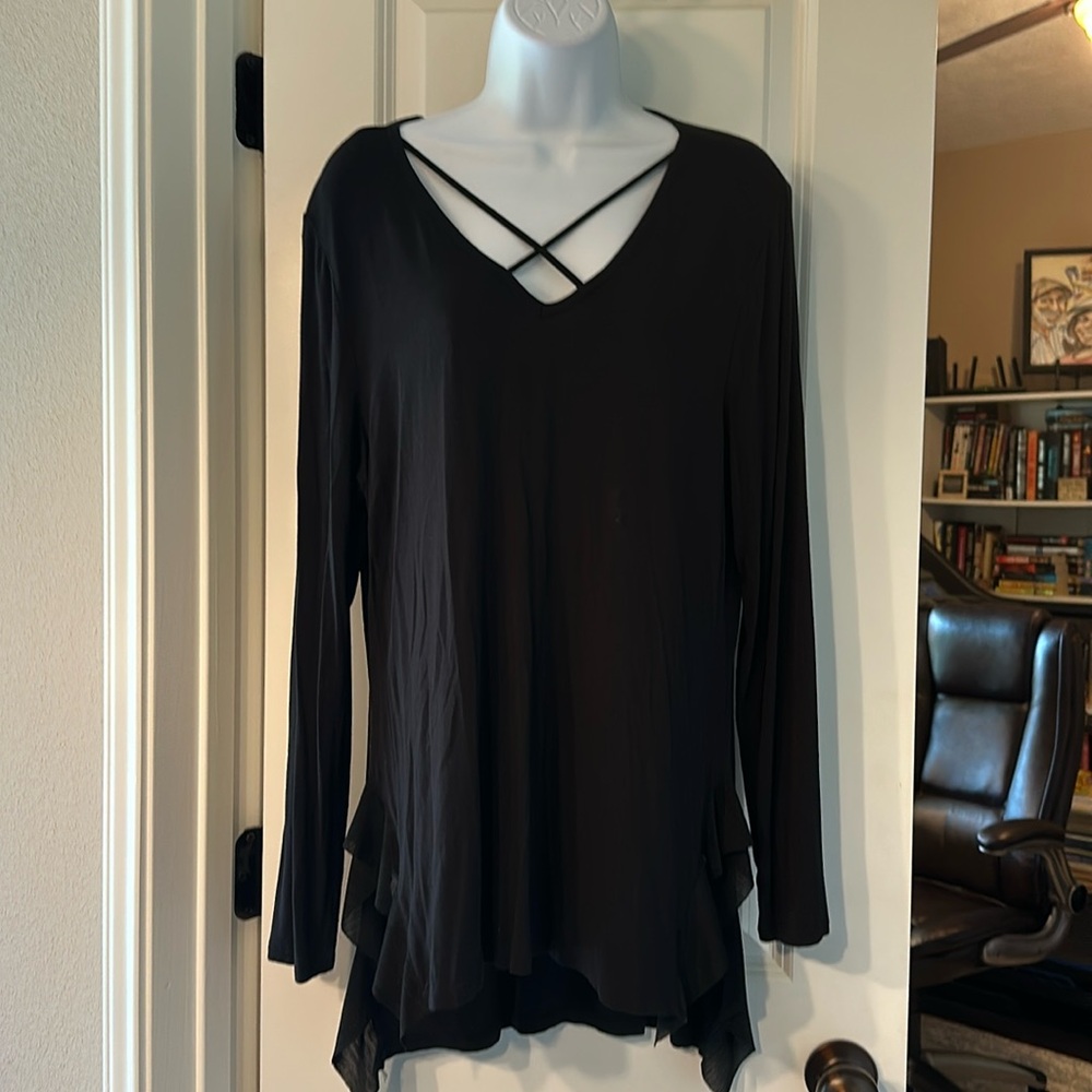 Black Long Sleeve Tunic with Cage Neck Design